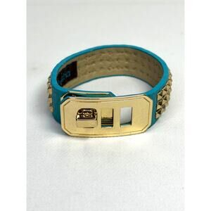 Natasha Blue Gold Tone Studded Buckle Cuff Bracelet